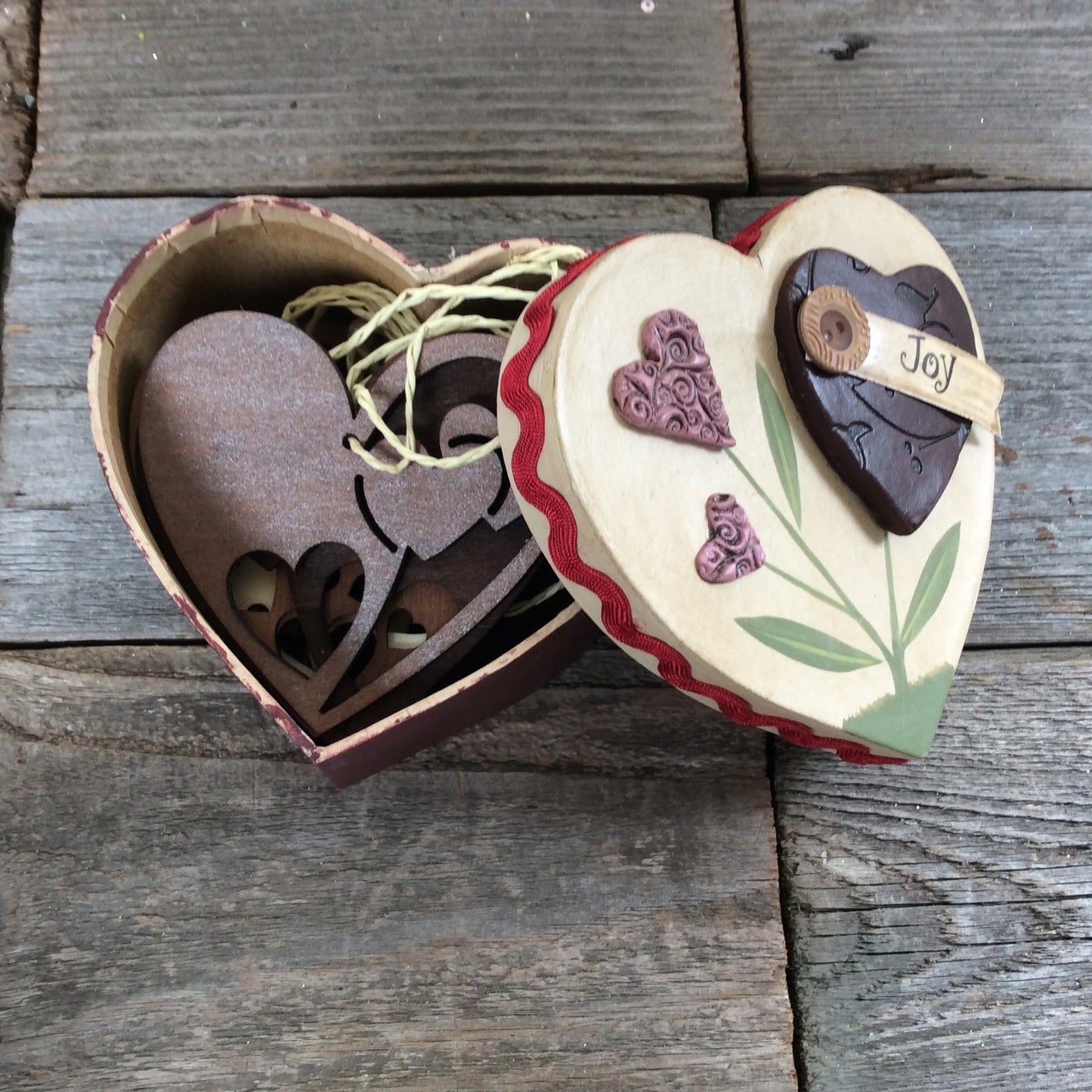 AGD Valentines Decor - Wood Stain Heart Ornaments 12pc Set