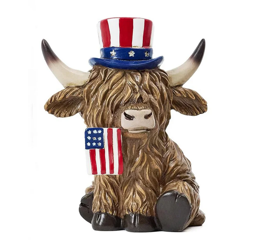 VM Patriotic Decor - July 4th Resin Highland Cow SMALL Couple 2pc