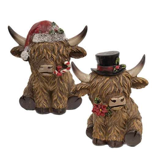 Christmas Decor - Resin Scottish Highland Cow Couple 2pc Set