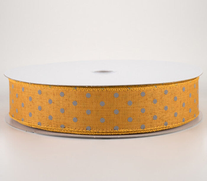 CO Fall Craft Supply - Gray Mustard Sunflower Polka-dot 1.5-inch 10yds each