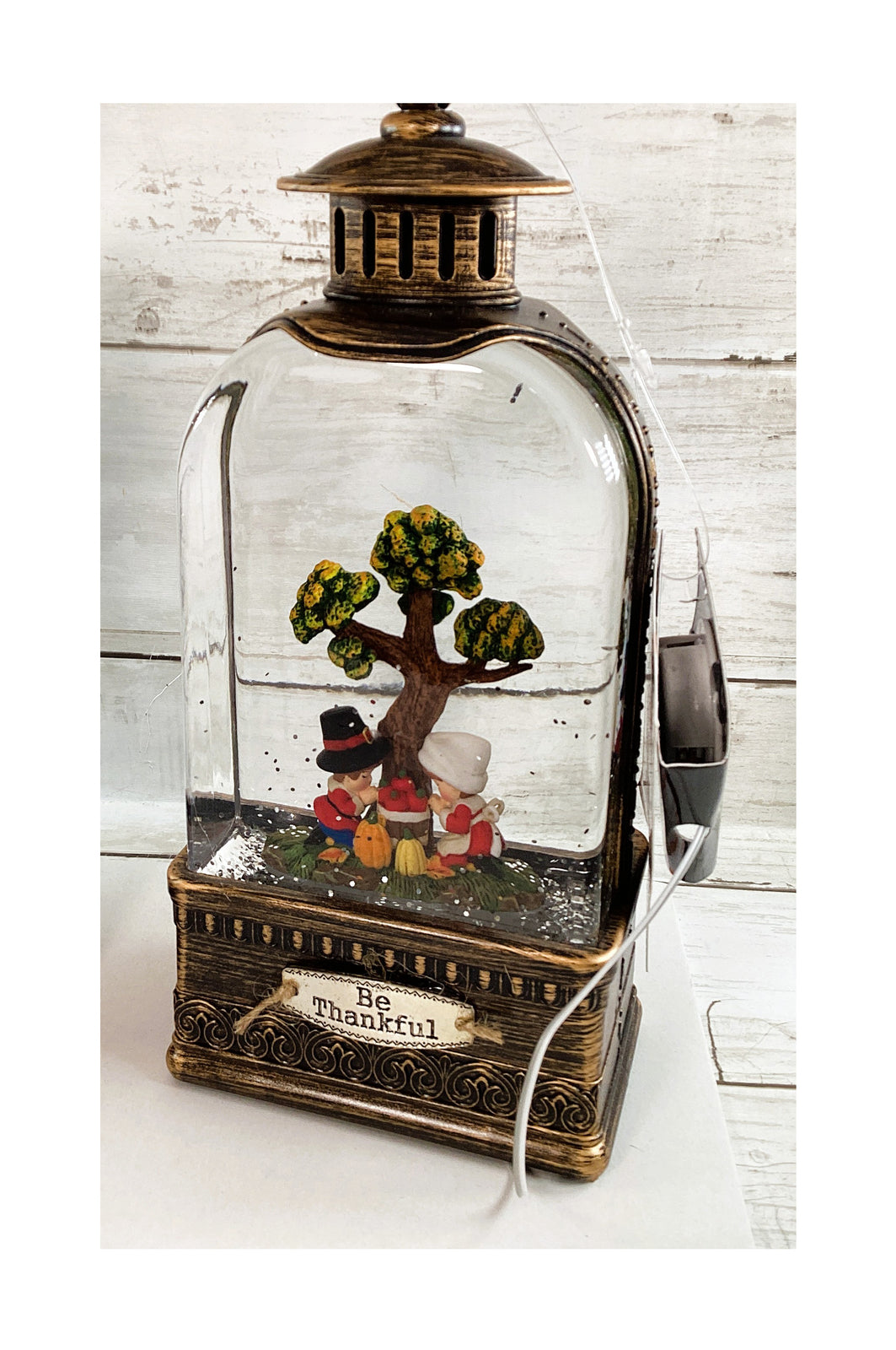 AGD Fall Decor - Thankful Pilgrim Water Glitter LED Lighted Lantern