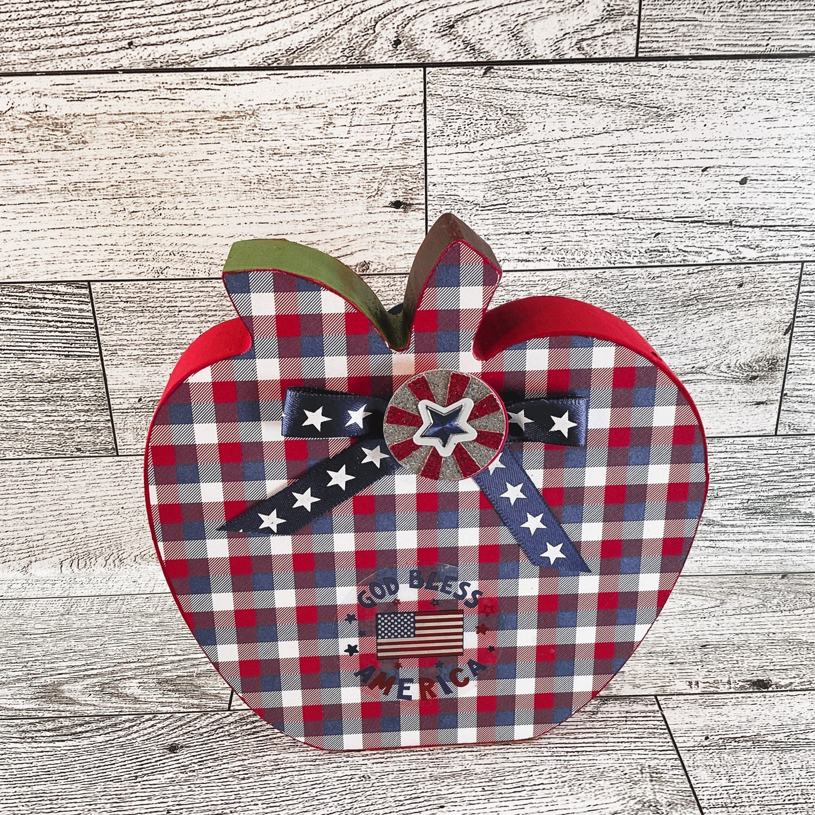 AGD Patriotic Decor - July 4th Red White Blue Chunky Wood Apple Sitter