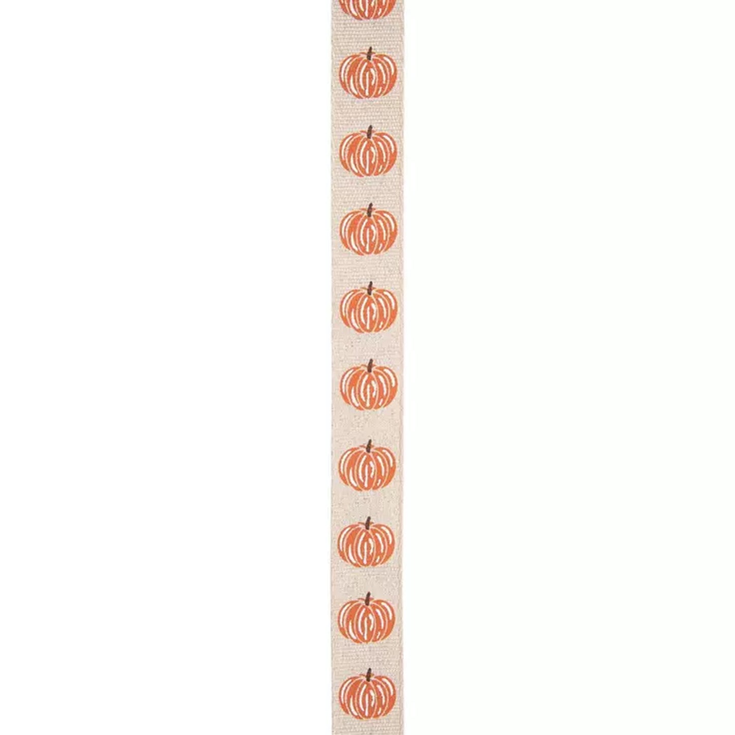HL Fall Craft Supply - Orange White Pumpkins Tan Canvas Ribbon 7/8" 10yds