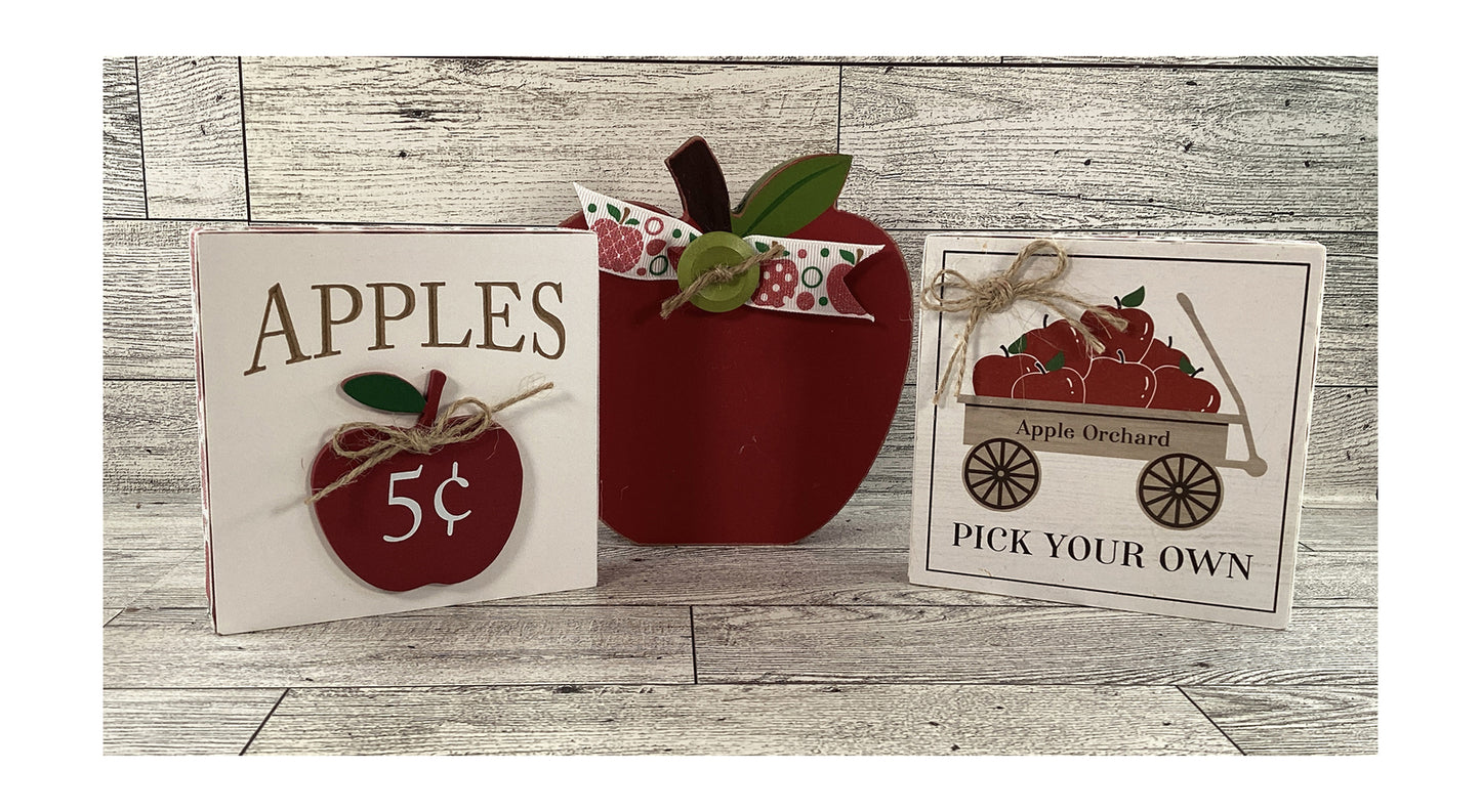 AGD Fall Decor - Harvest Wood Chunky 5 Cents Apple Sign Tier Tray Set