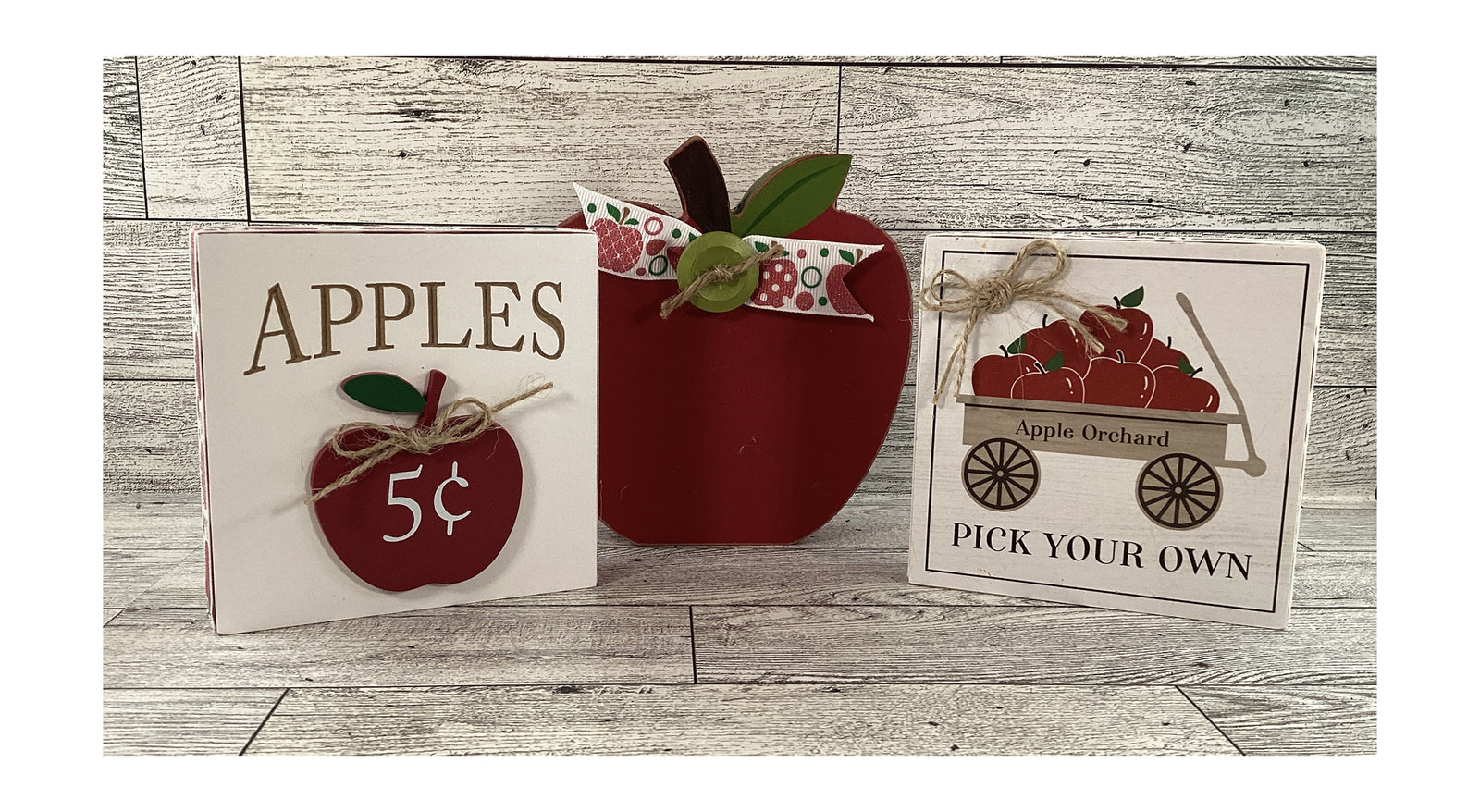 AGD Fall Decor - Harvest Wood Chunky 5 Cents Apple Sign Tier Tray Set