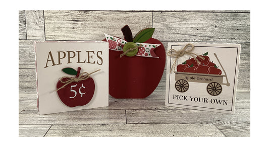 AGD Fall Decor - Harvest Wood Chunky 5 Cents Apple Sign Tier Tray Set