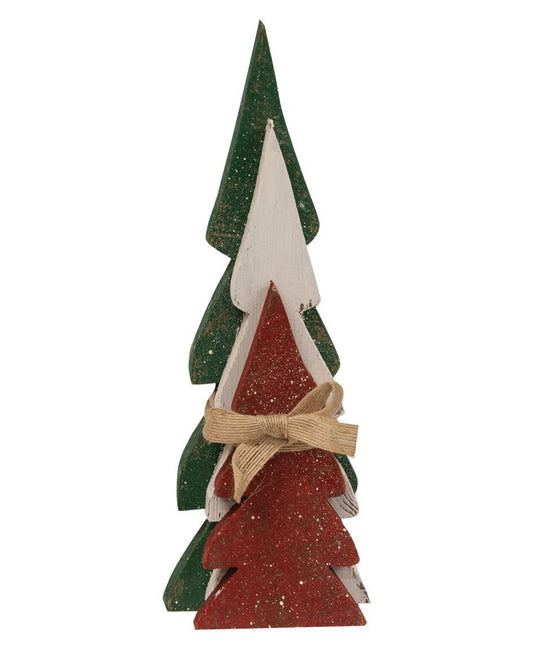 CWI Christmas Decor - Prim Chunky Wood Tabletop Trees 3pc Set