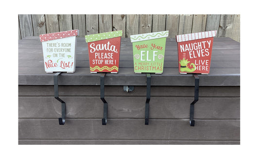 AGD Christmas Decor - Whimsy Elf Elves Santa Stocking Holders 4pc Set