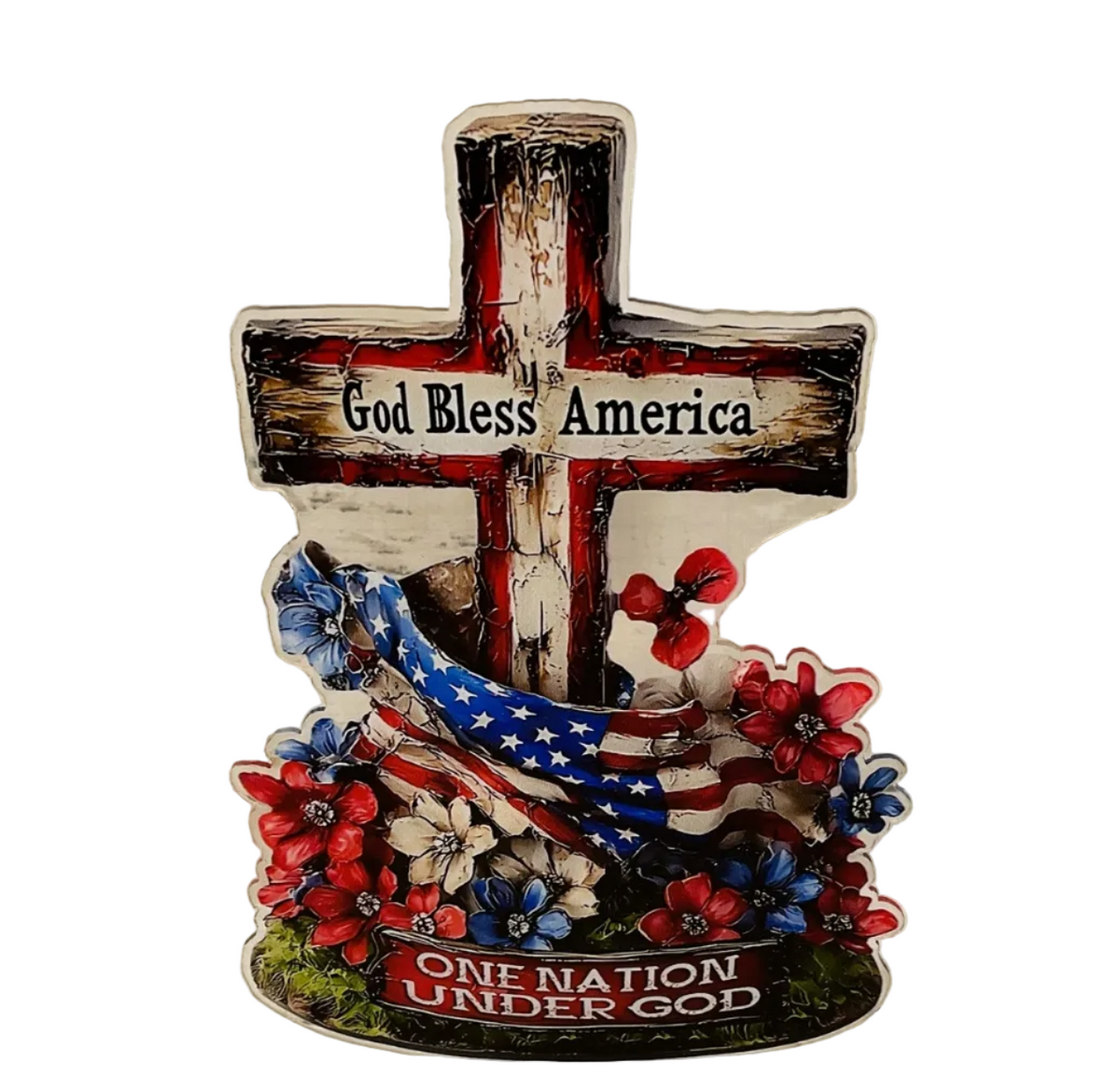 TM Patriotic Decor - Acrylic One Nation Under God God Bless Cross