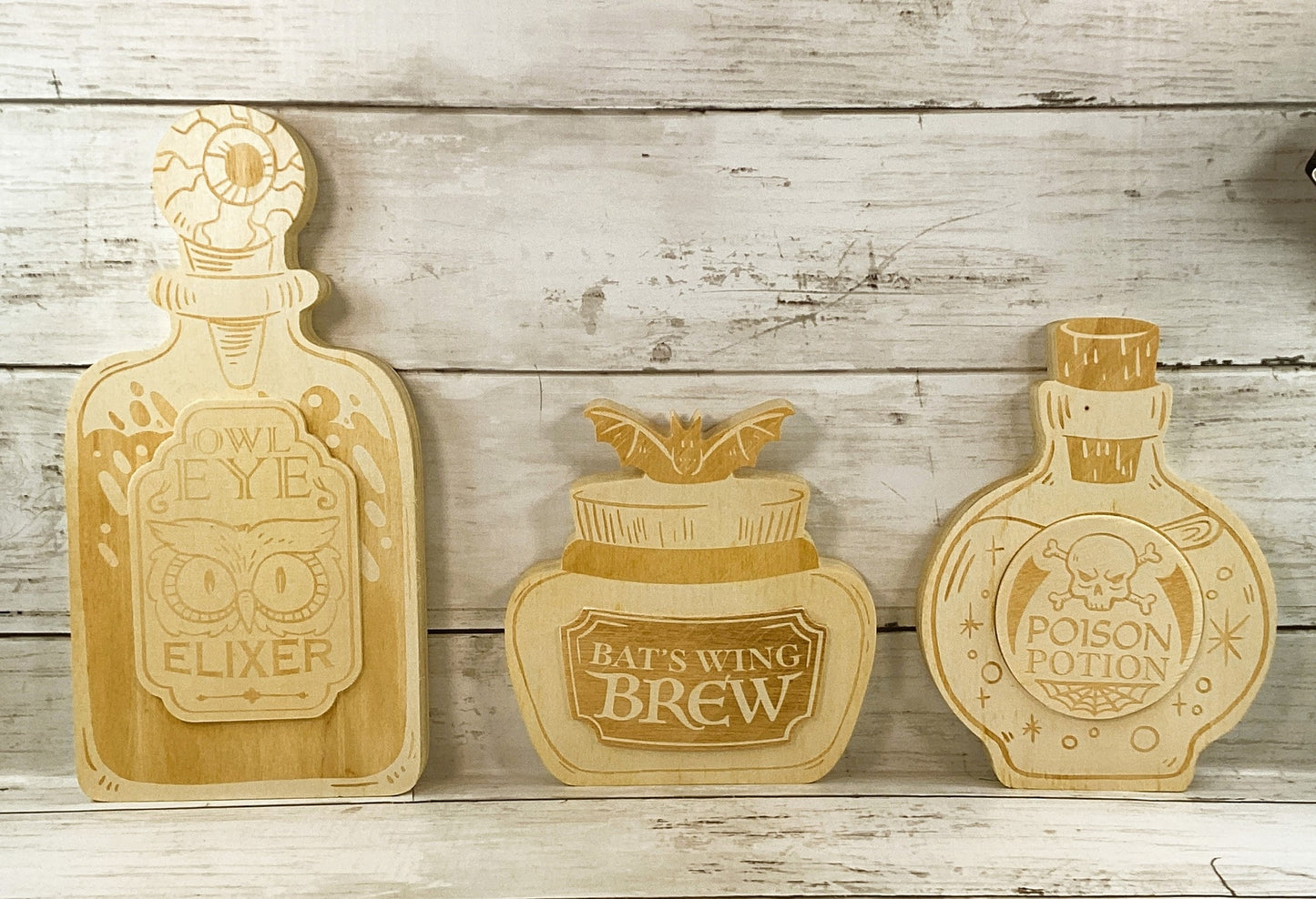Darice Halloween Decor - Unfinished Wood Potion Jar Bottles 3pc Set