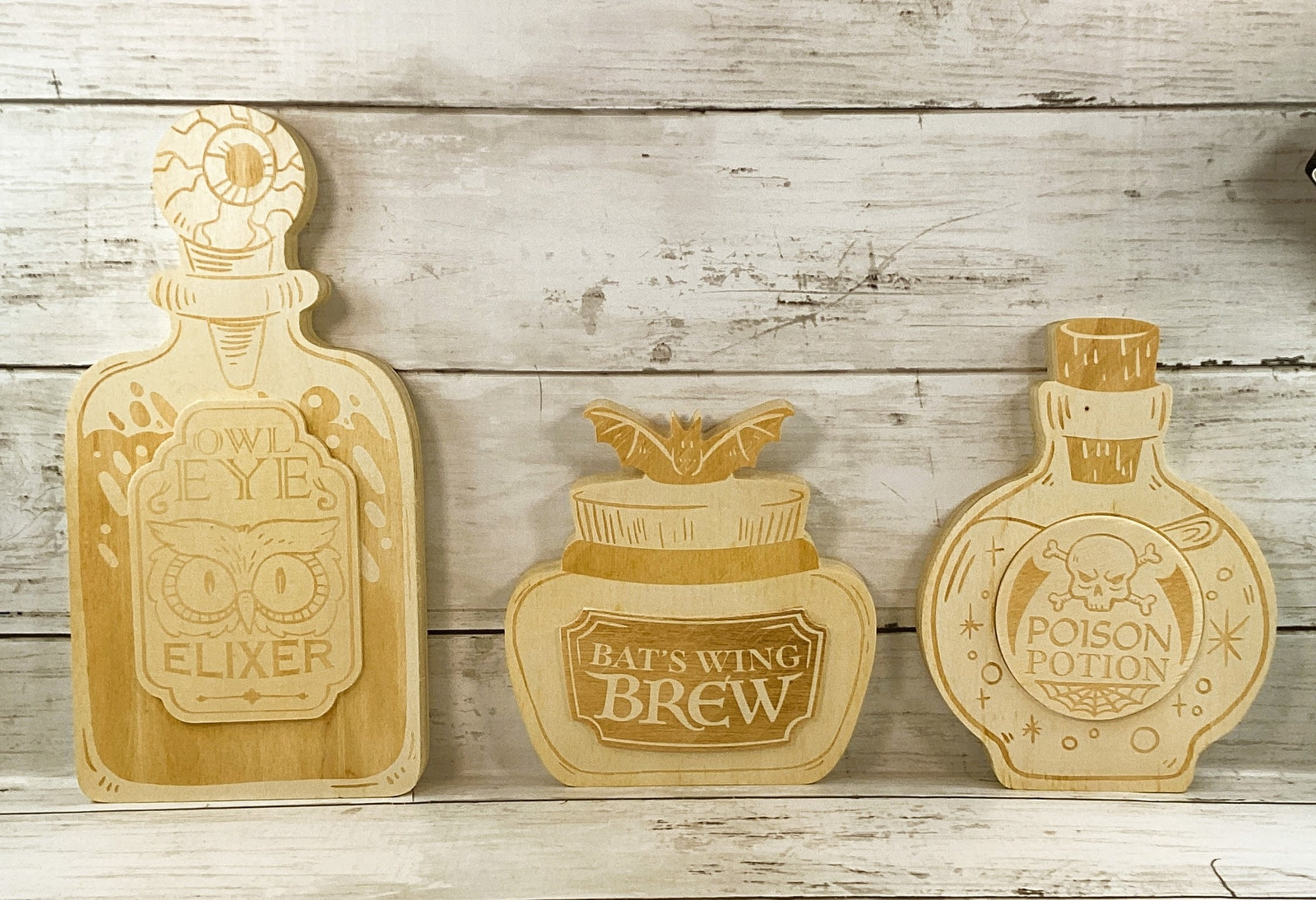 Darice Halloween Decor - Unfinished Wood Potion Jar Bottles 3pc Set