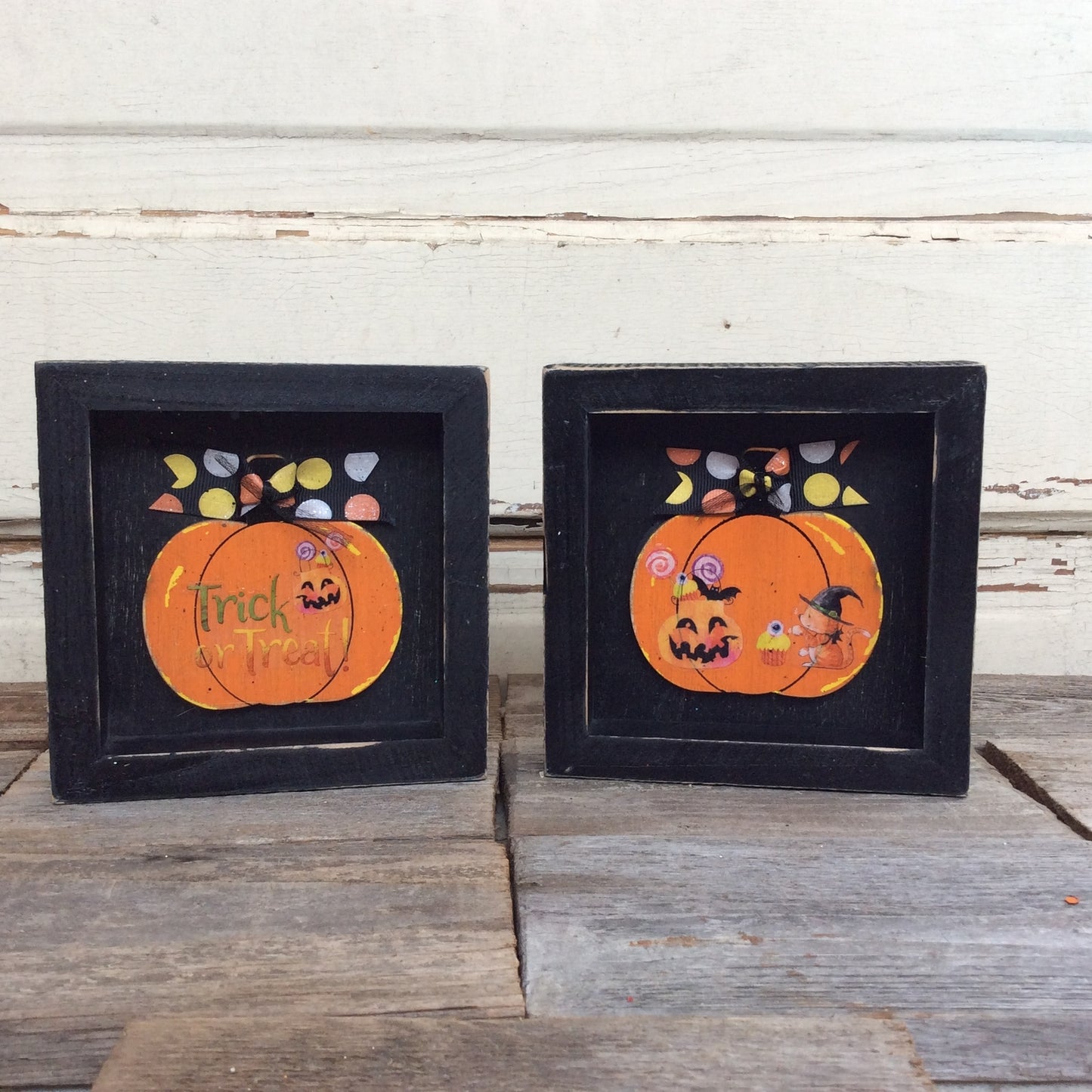 AGD Halloween Decor - Cute Witch Kitty Cat Box Signs 2pc.