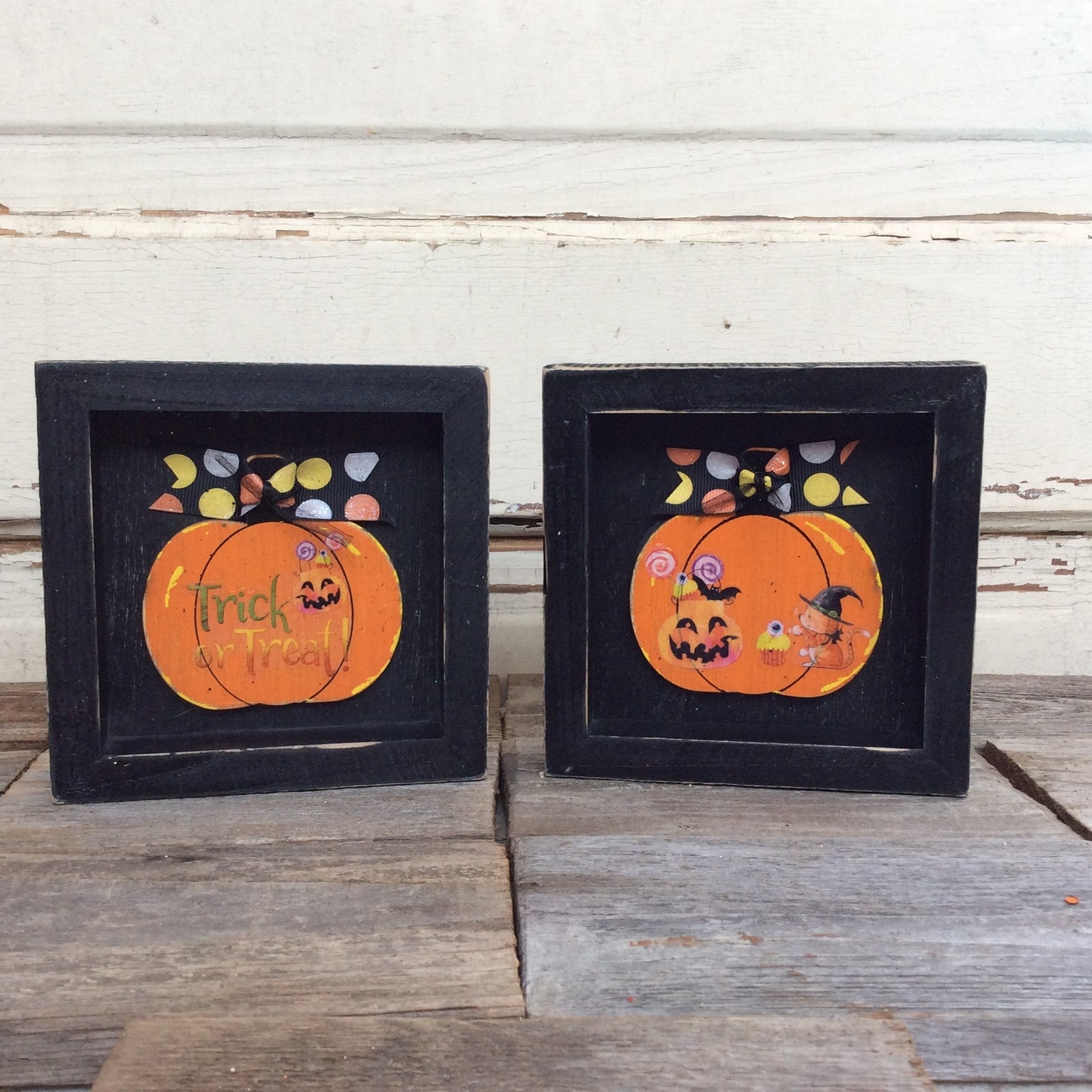 AGD Halloween Decor - Cute Witch Kitty Cat Box Signs 2pc.
