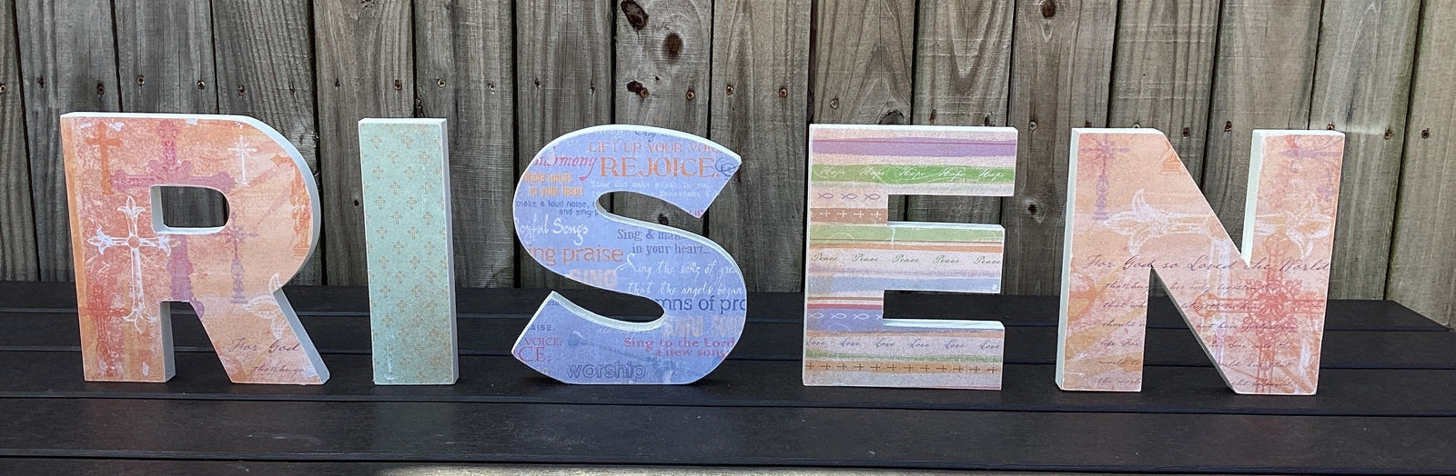 AGD Easter Decor - Primitive Wood RISEN Letter Word Tabletop Display