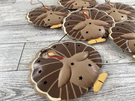 FD Fall Craft Supply - Metal Turkey  Sign Ornament 6pc Set