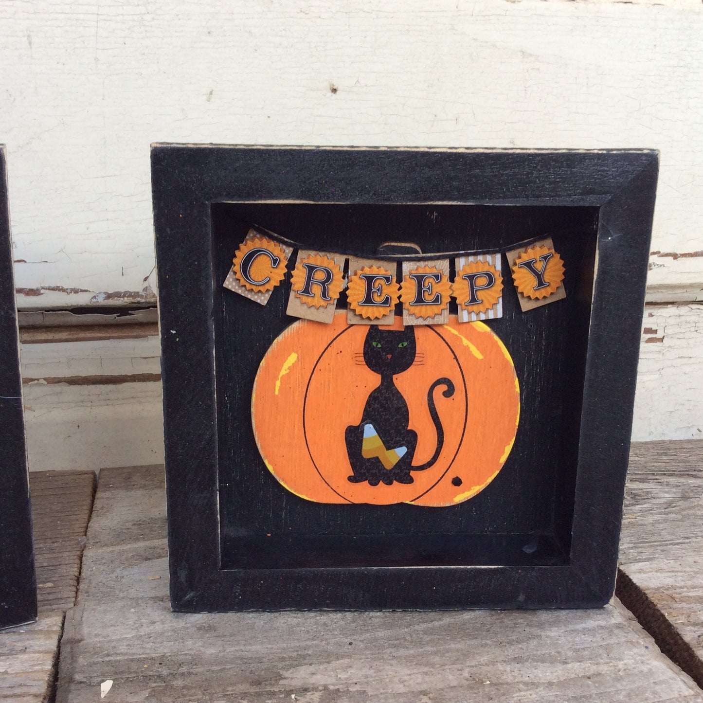 AGD Halloween Decor - Creepy Cat Spooky Witch Box Signs 2pc.