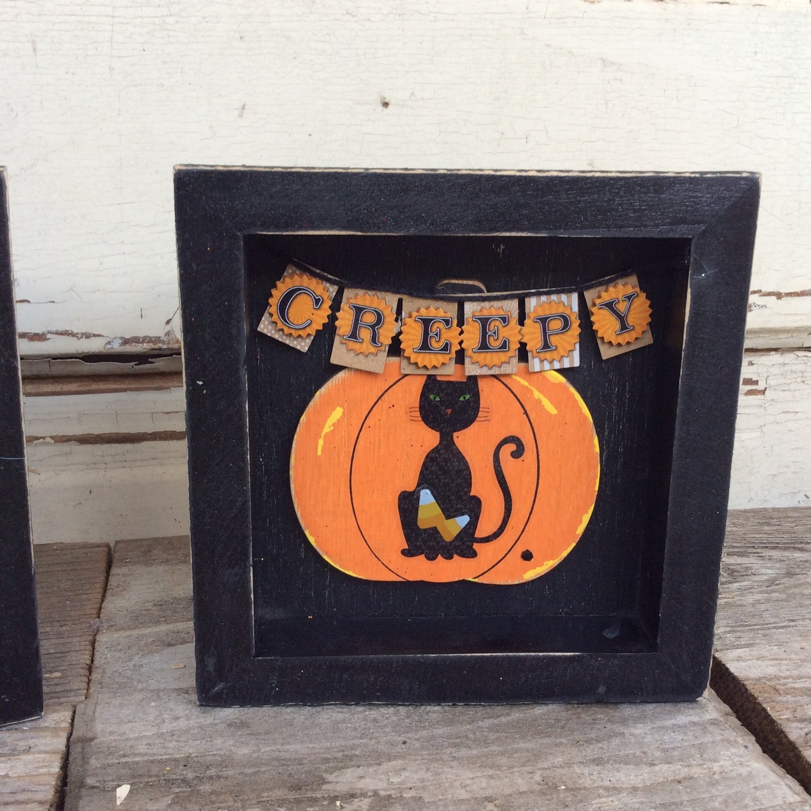 AGD Halloween Decor - Creepy Cat Spooky Witch Box Signs 2pc.