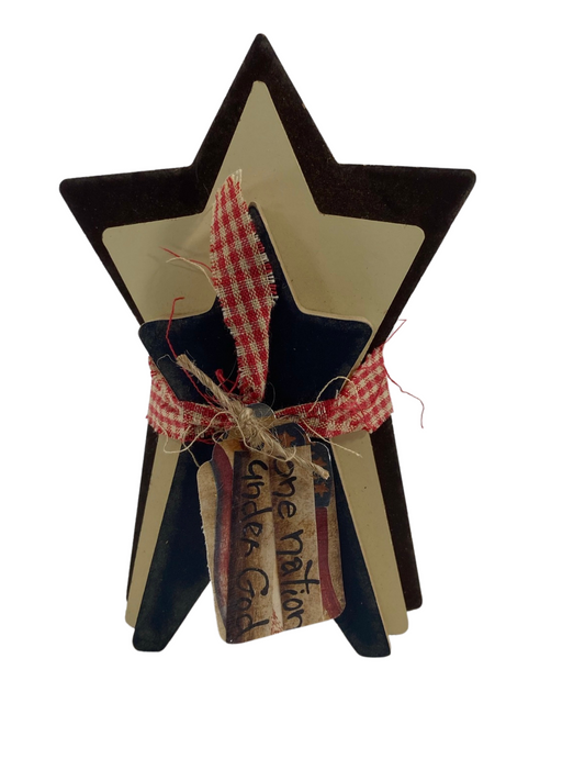 AGD Patriotic Decor - One Nation Under God Prim Stars Tiered Tray