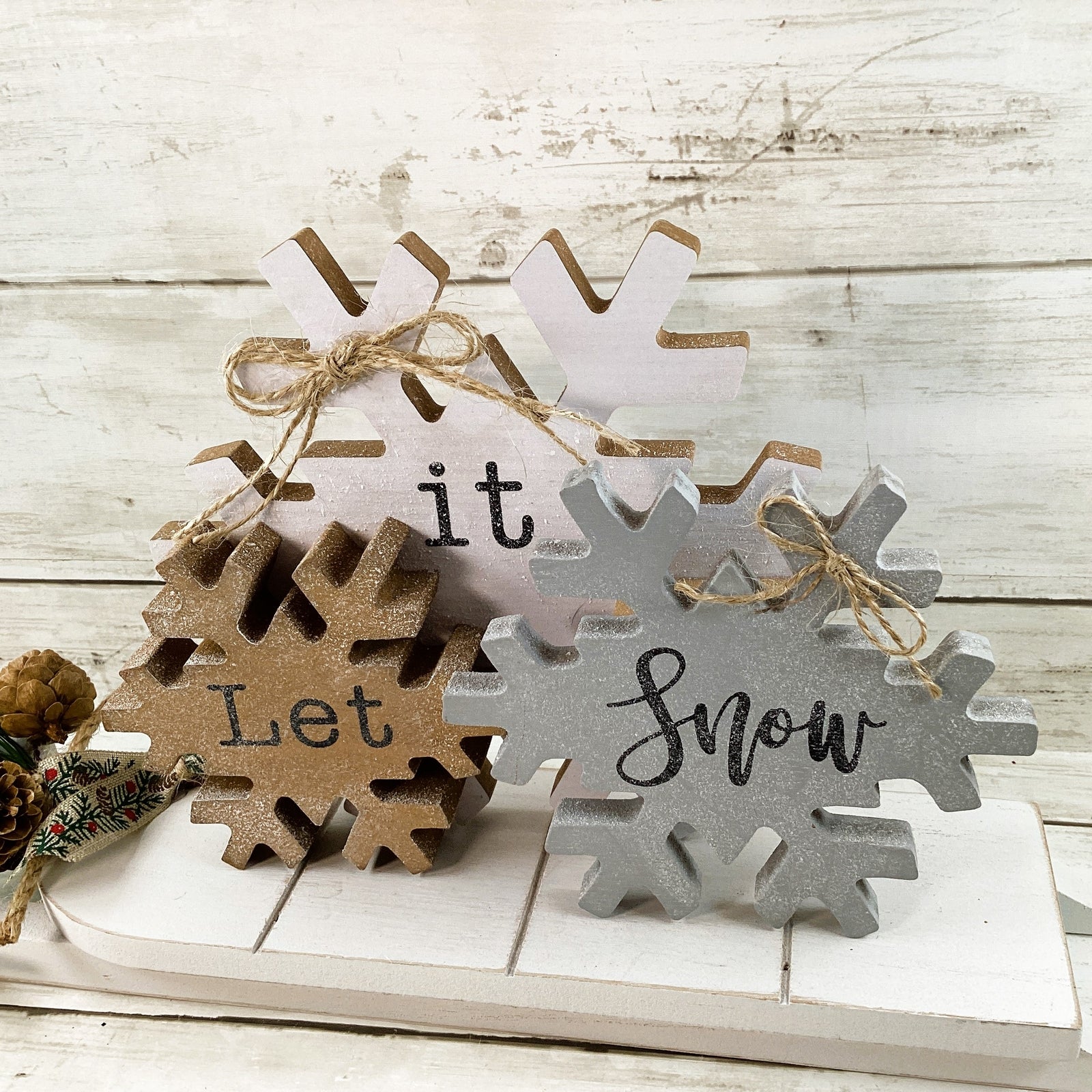 AGD Christmas Decor - Farmhouse Let It Snow Snowflake Sled 2pc Set