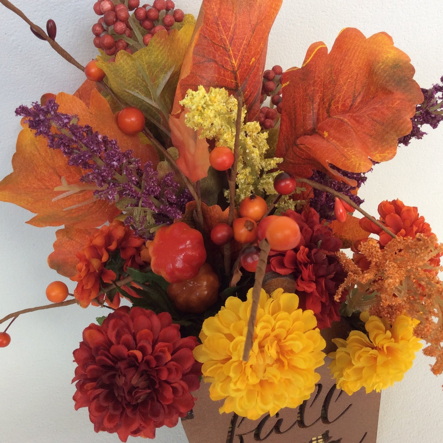 AGD Fall Decor - Harvest Plaid Small Wood Floral Flower Display