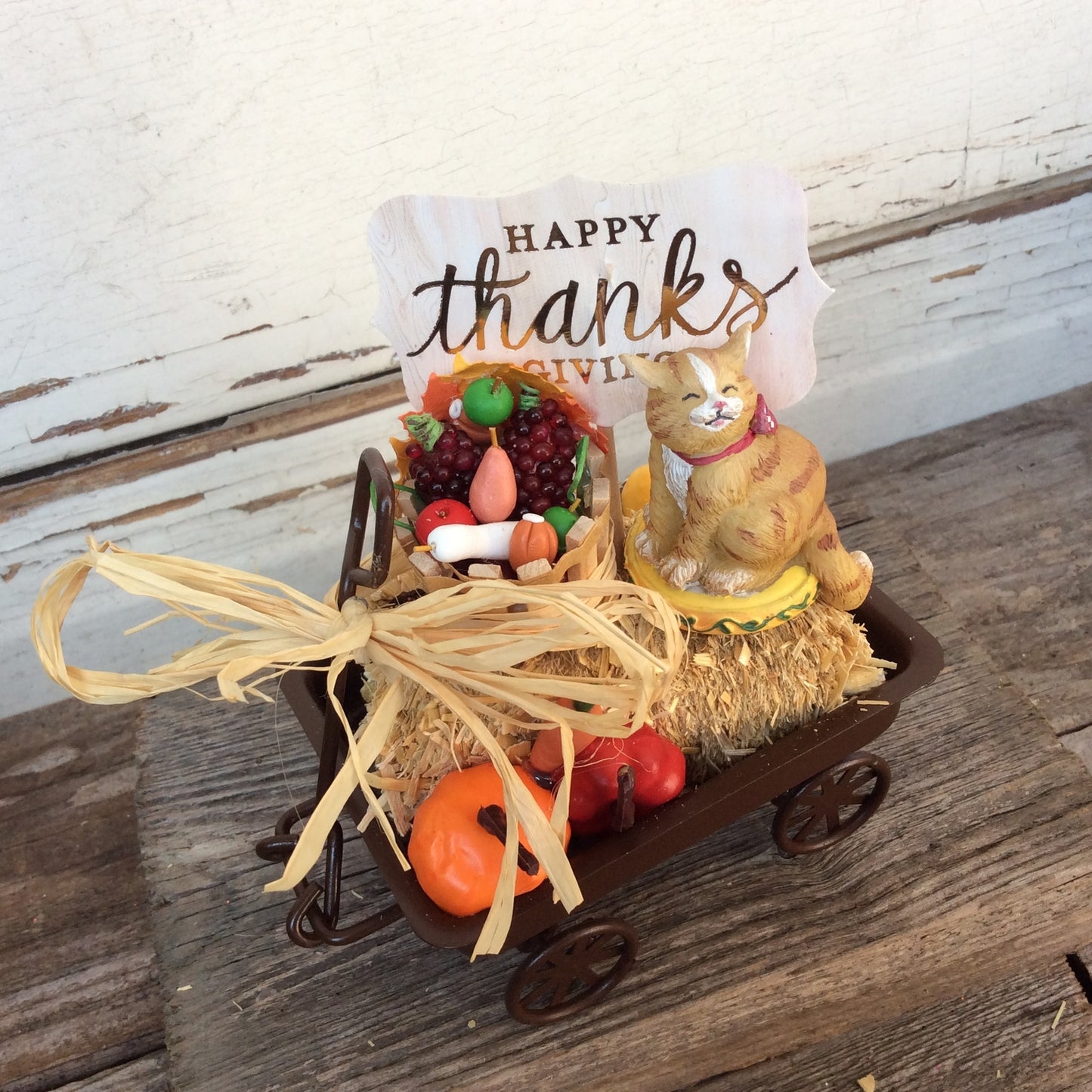 AGD Fall Decor - Give Thanks Small Harvest Cat Cart Display