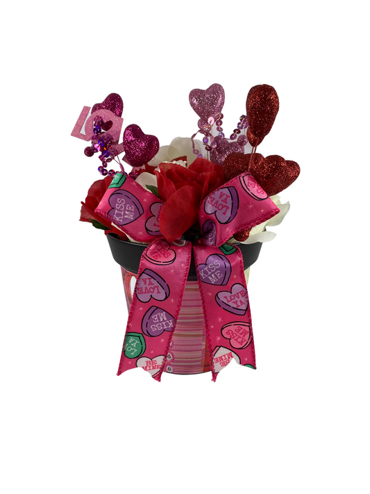AGD Valentines Decor  – Pink Red White Roses Floral  Medium Centerpiece