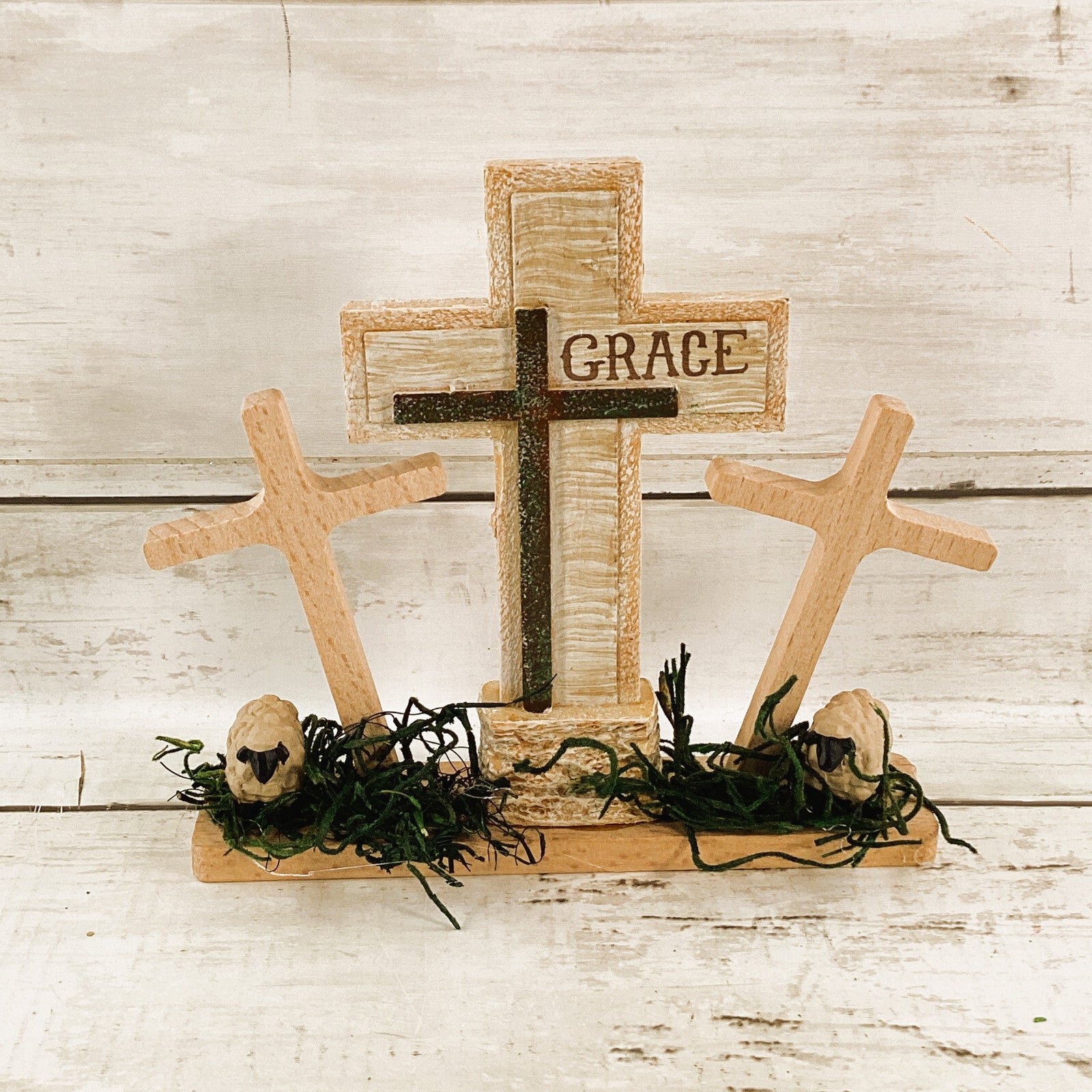 AGD Easter Decor - Resurrection Cross Sheep Display