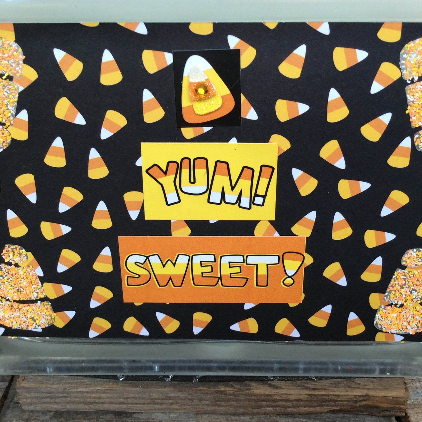 AGD Halloween Decor - Yum Sweet Candy Corn Lighted Glass Block