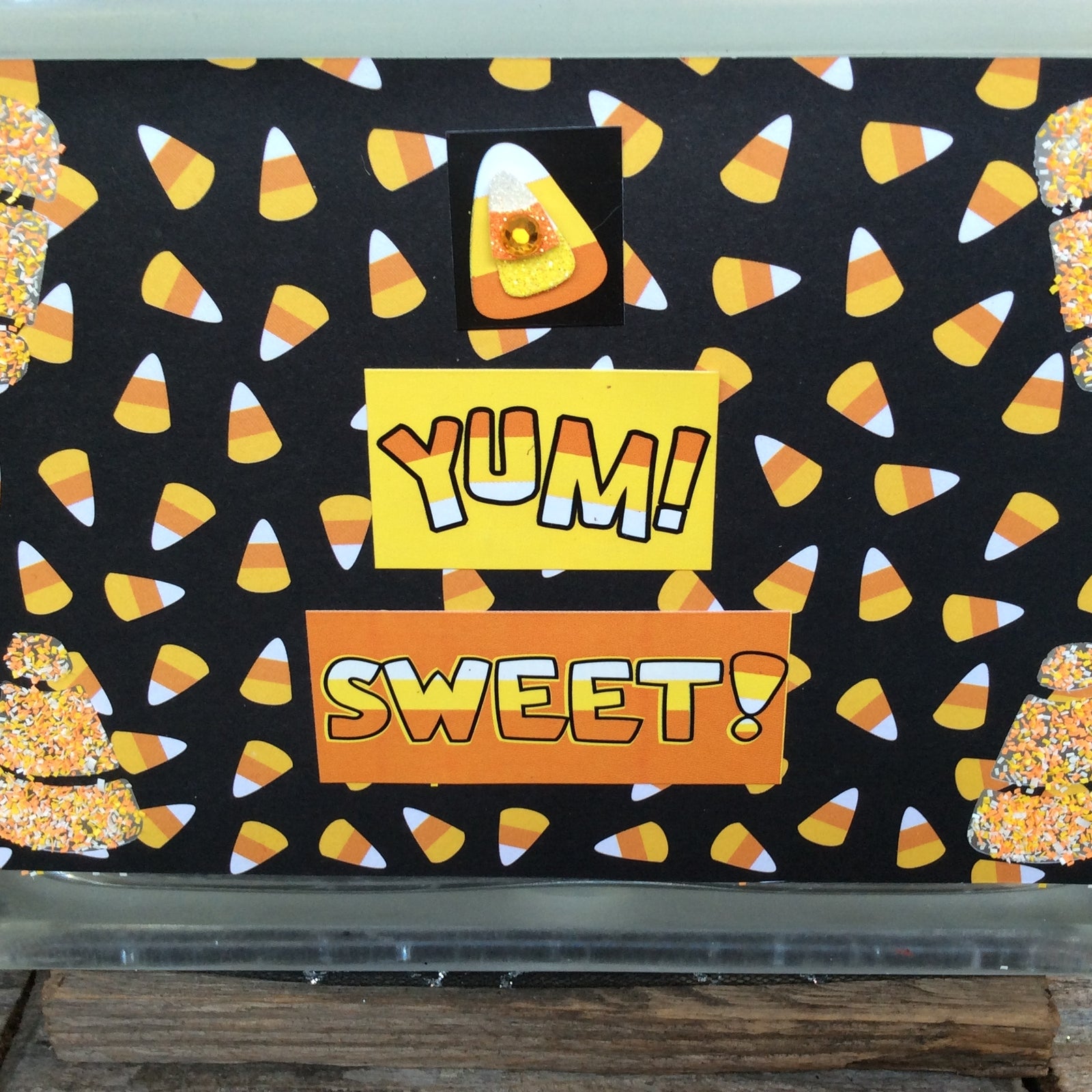 AGD Halloween Decor - Yum Sweet Candy Corn Lighted Glass Block