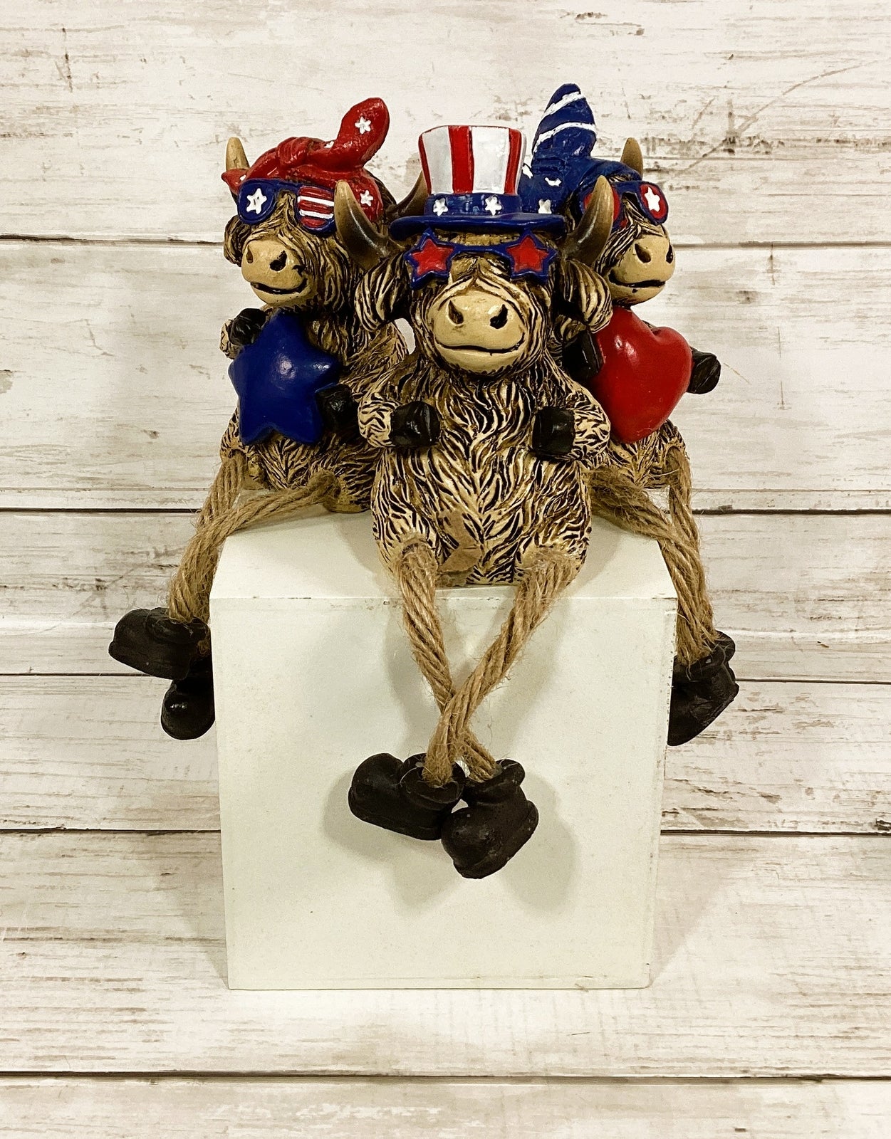 Gerson Patriotic Decor -July 4th Highland Cow Figurines 3pc