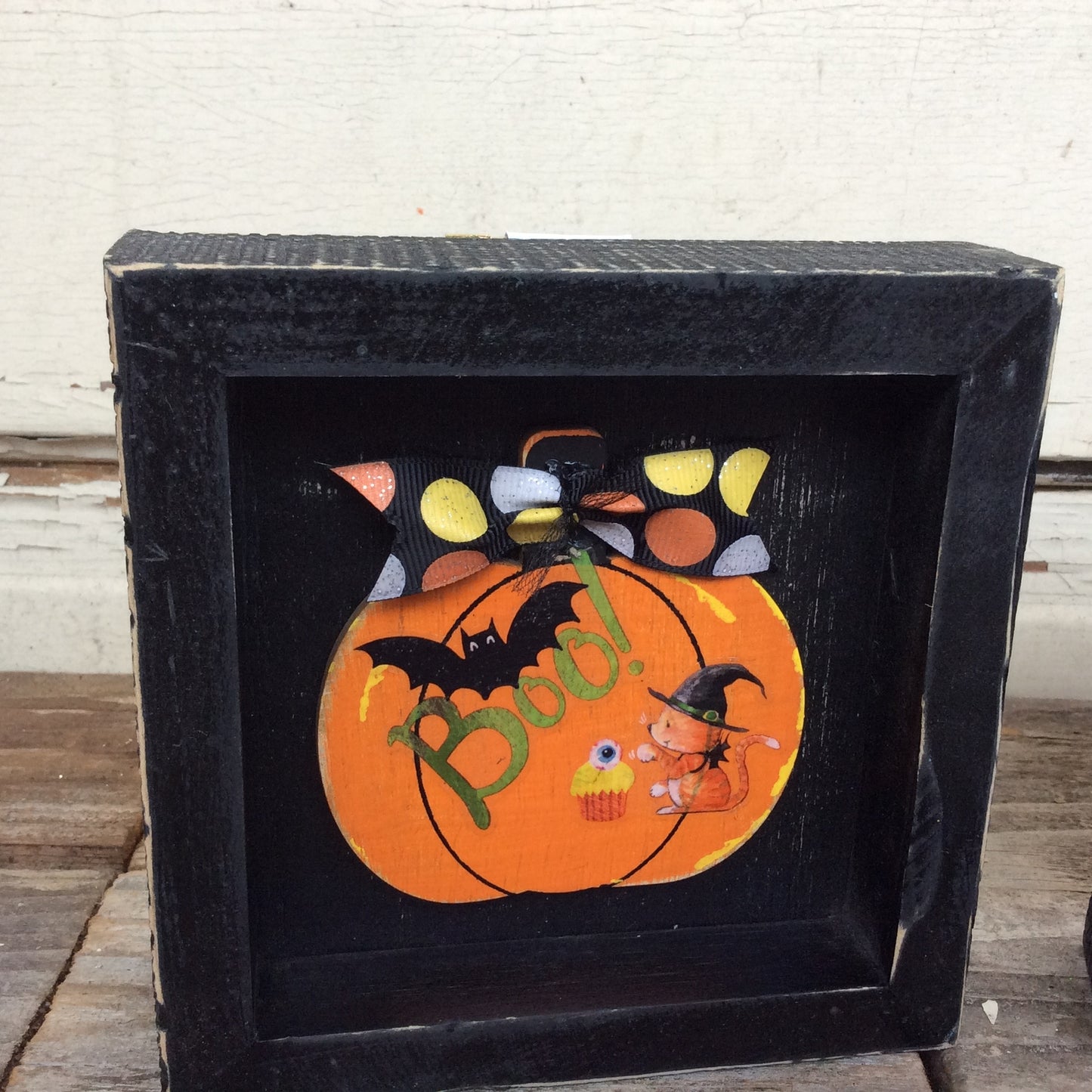 AGD Halloween Decor - Cute Boo Witch Kitty Cat Box Signs 2pc.