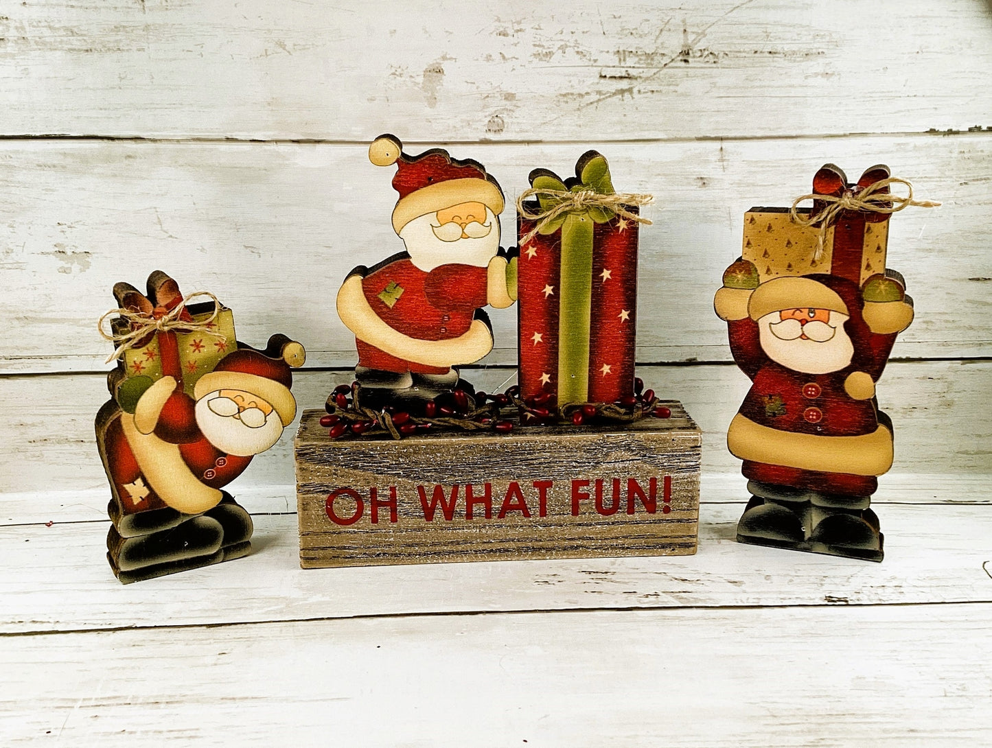 AGD Christmas Decor - Farmhouse Oh What Fun Santas with Gifts 3pc Set