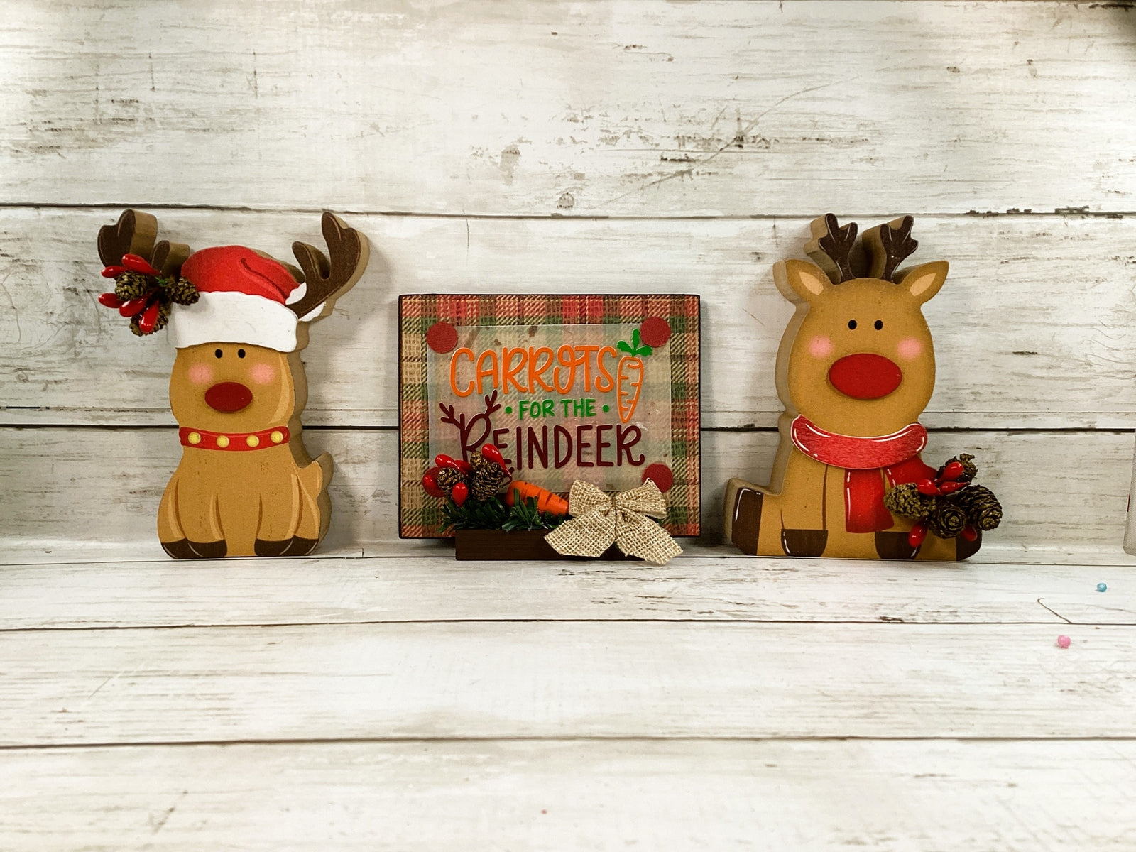 AGD Christmas Decor - Carrots for Reindeer Chunky Wood Sitters Sign 3pc