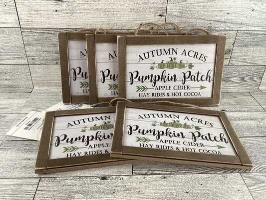 HL Fall Craft Supply - Autumn Acres Pumpkin Patch Small Sign Ornaments 5pc
