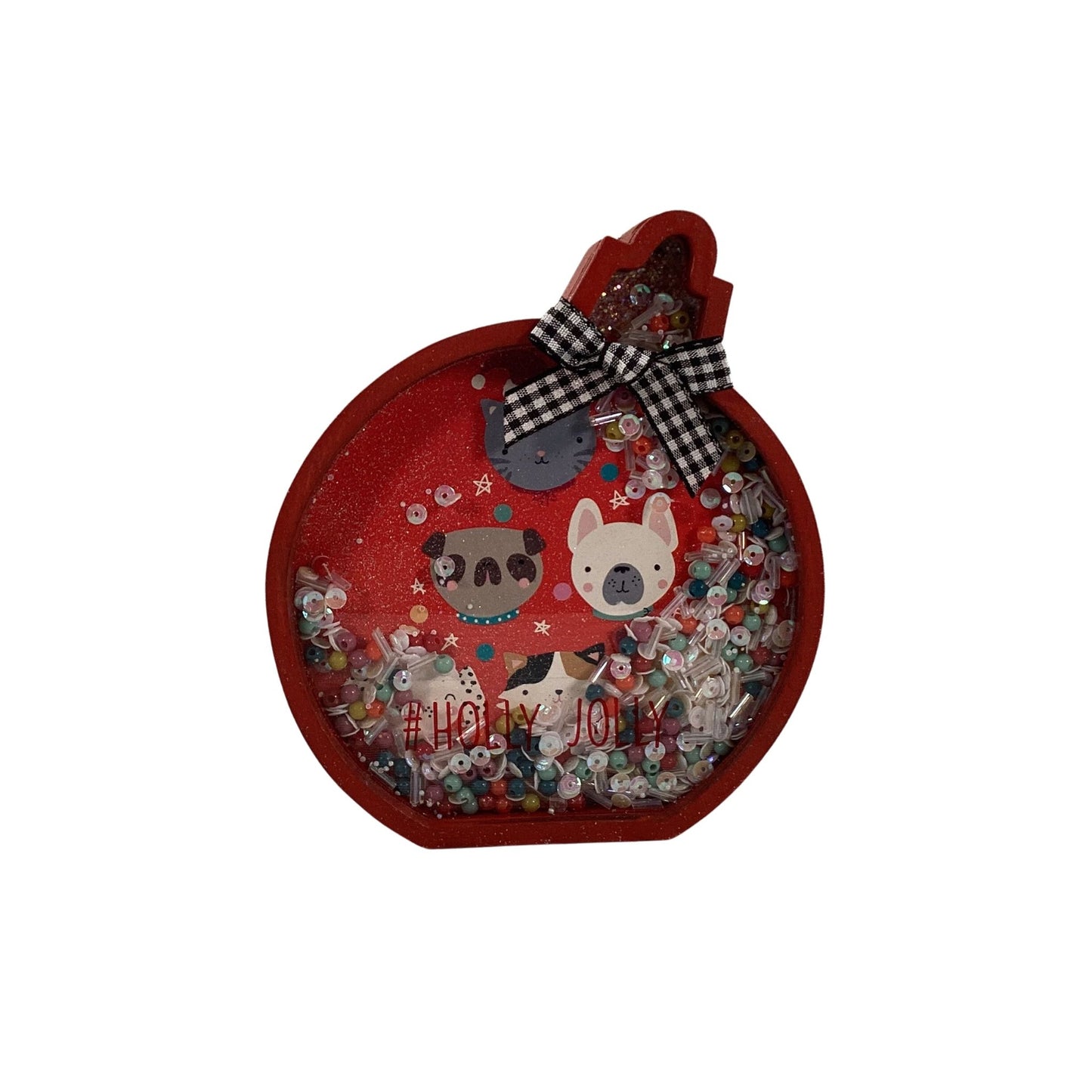 AGD Christmas Decor - Dog Cat Pet Ornament Chunky Wood Dry Snow Shaker