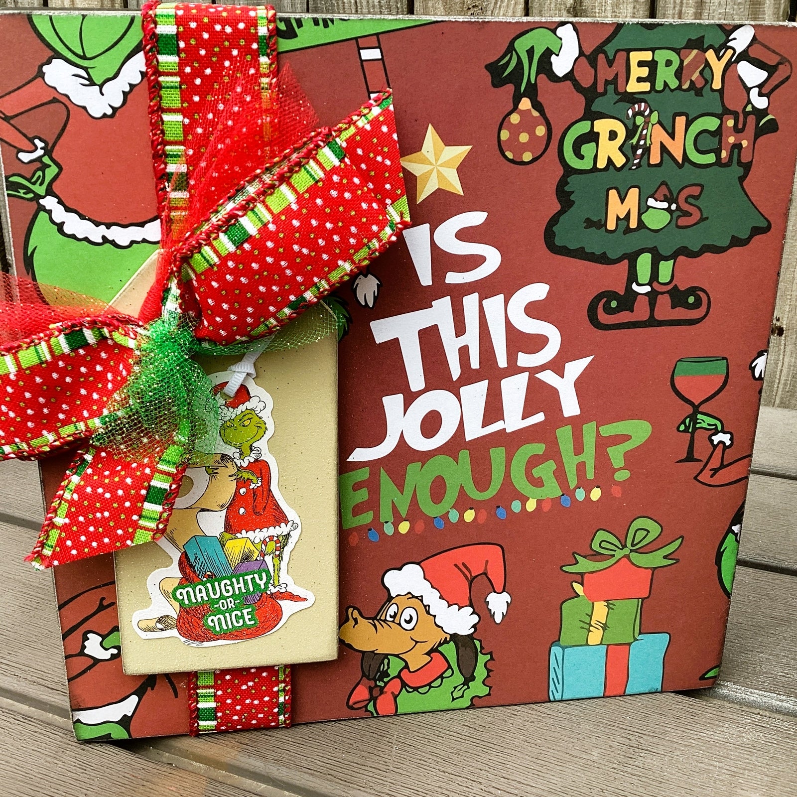 AGD Christmas Decor - Whimsy Red Green Faux Gift Present Box Signs 3pc