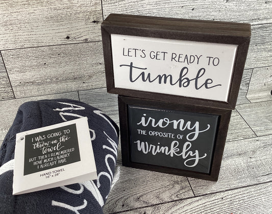 PBK Home Decor - Gray Laundry Room Towel Box Sign 3pc Set