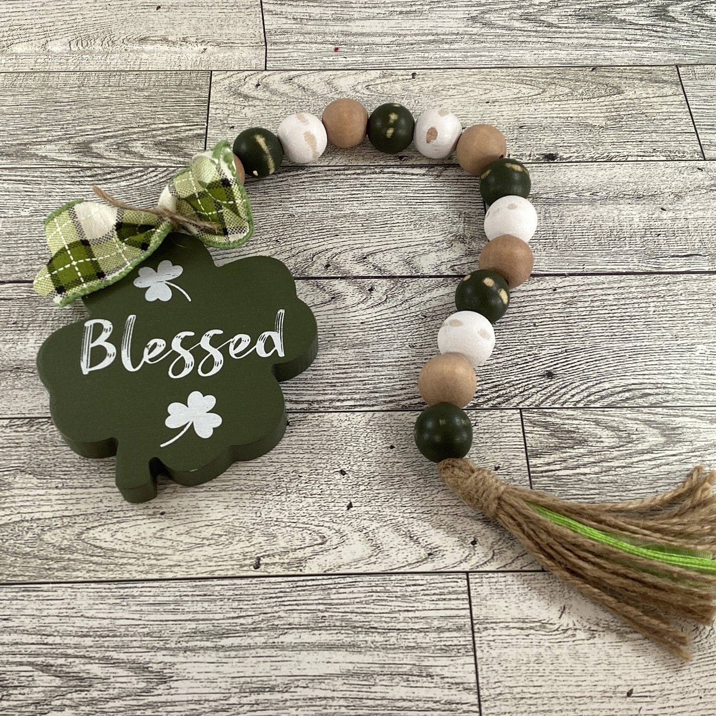 AGD St Patrick's Decor  – Wood Bead and Shamrock Garlands 2pc Set