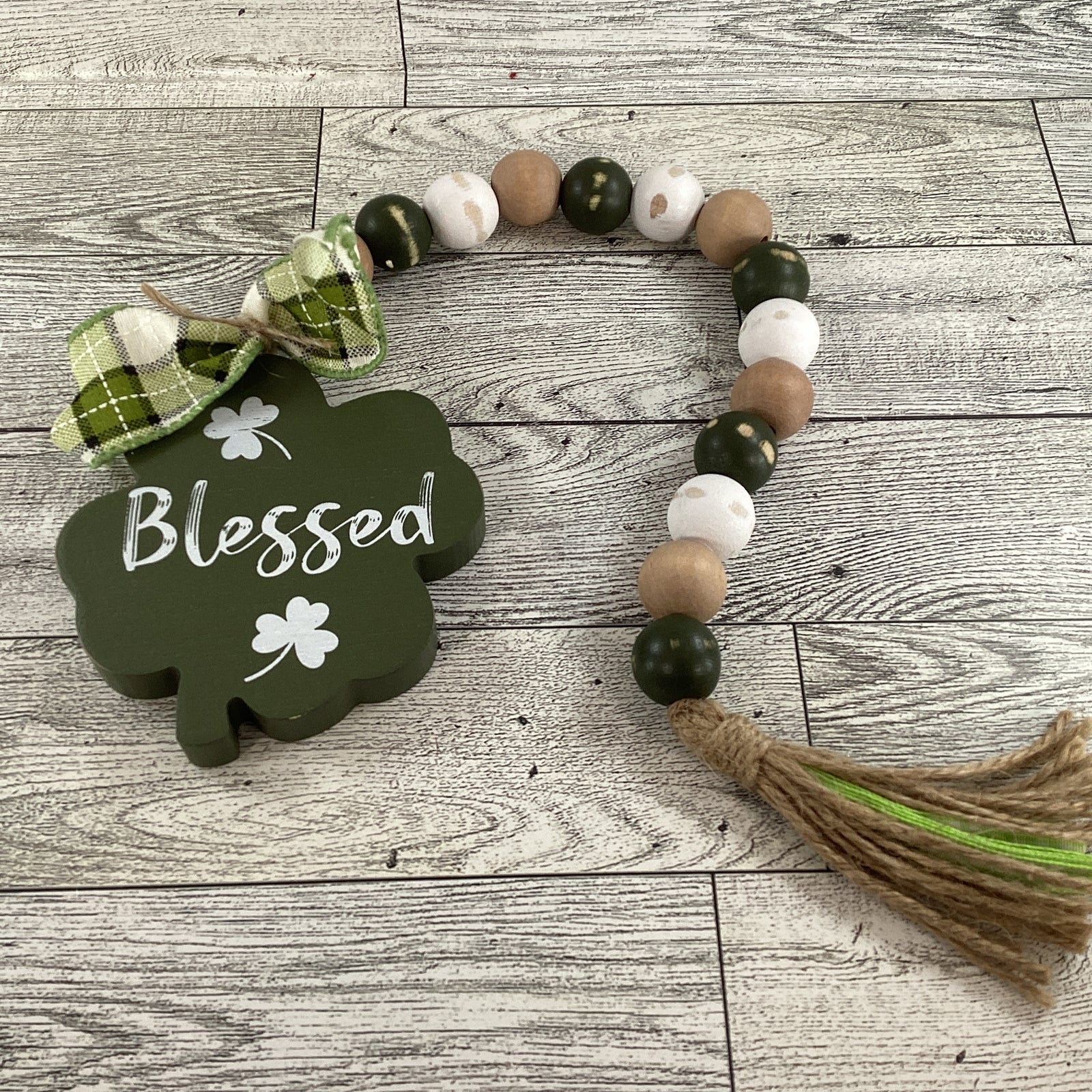 AGD St Patrick's Decor  – Wood Bead and Shamrock Garlands 2pc Set