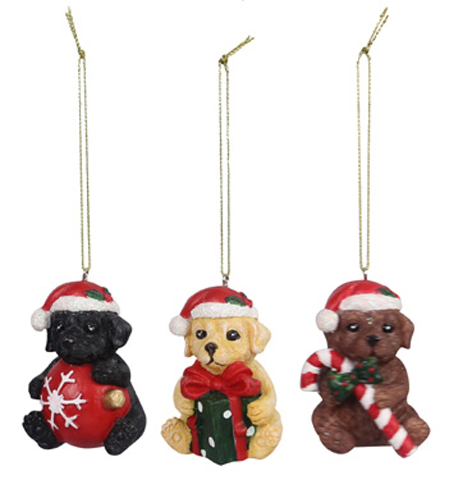 Youngs Christmas Decor - Resin Holiday Puppy Dog Ornaments 3pc Set