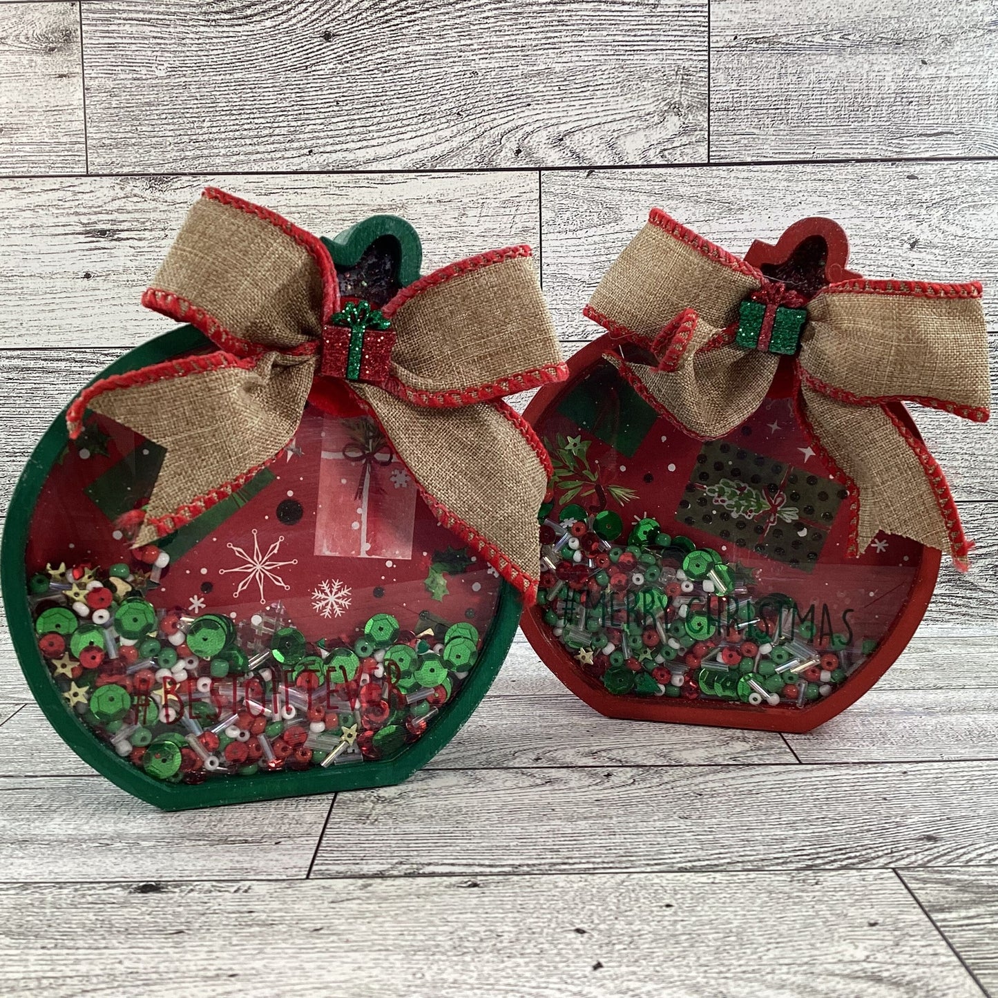 Christmas Decor -  Ornament Shape Chunky Wood Dry Shaker 2pc Set