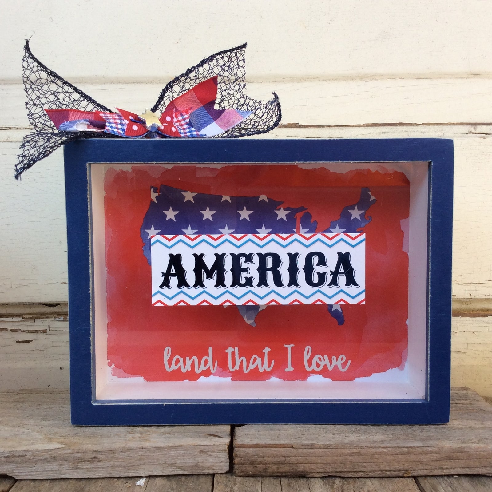 AGD Patriotic Decor - America Land That I Love Box Shadow Sign