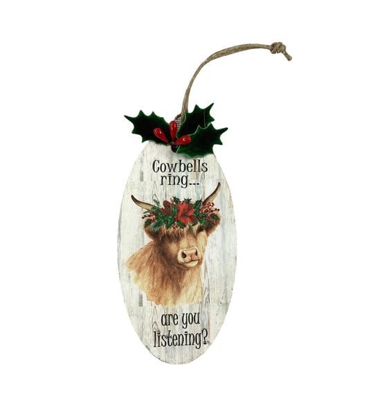 AGD Christmas Decor - Highland Cow Holly Wreath Ornament