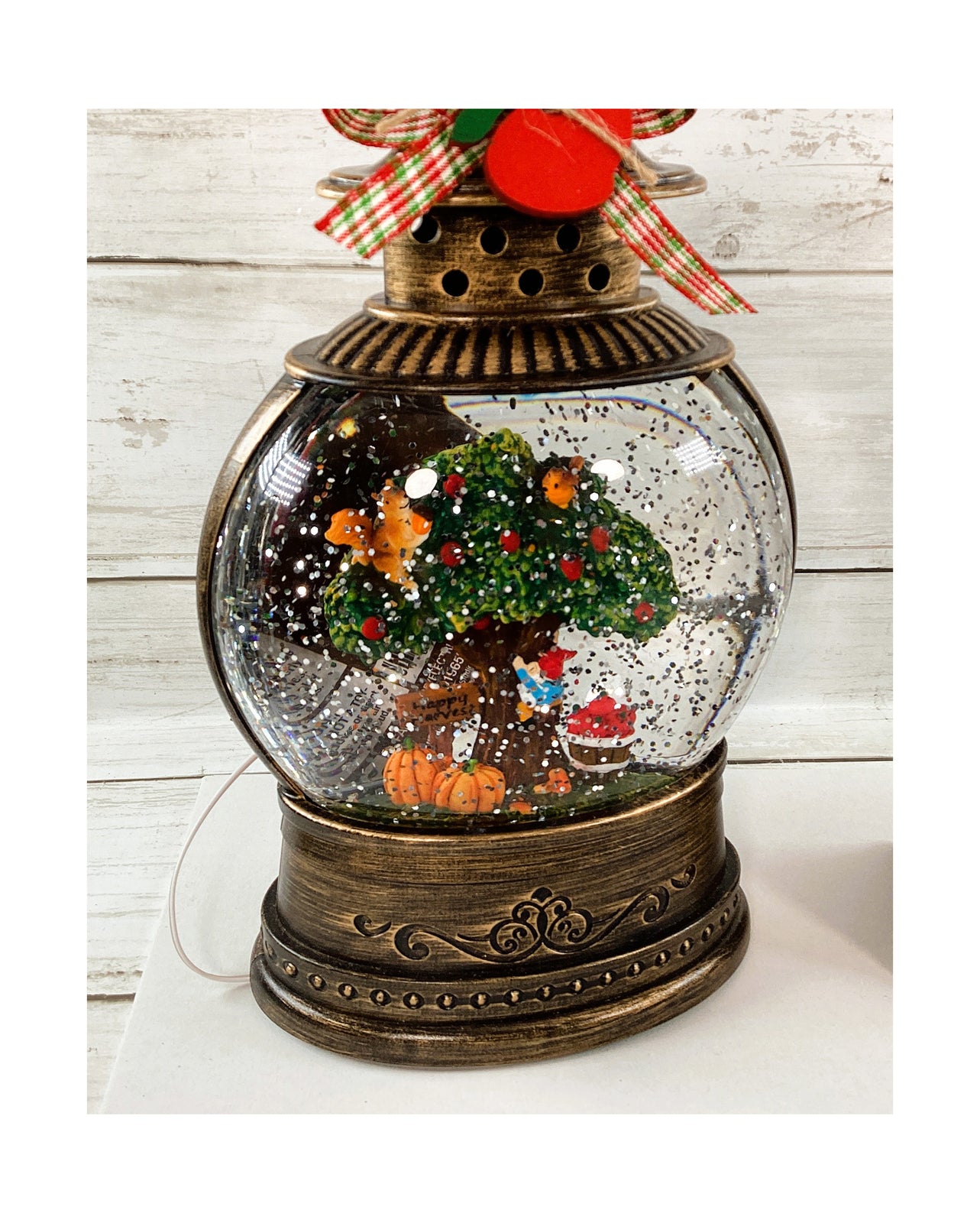 AGD Fall Decor -  Harvest Apple Tree Water Glitter LED Lighted Lantern
