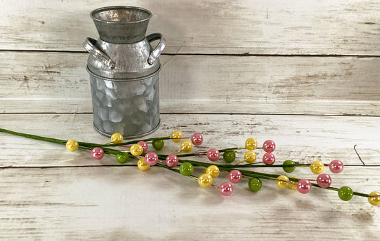 Darice Floral Supply - Pink Yellow Green Berry Pearl Floral Spray Pick 12pc