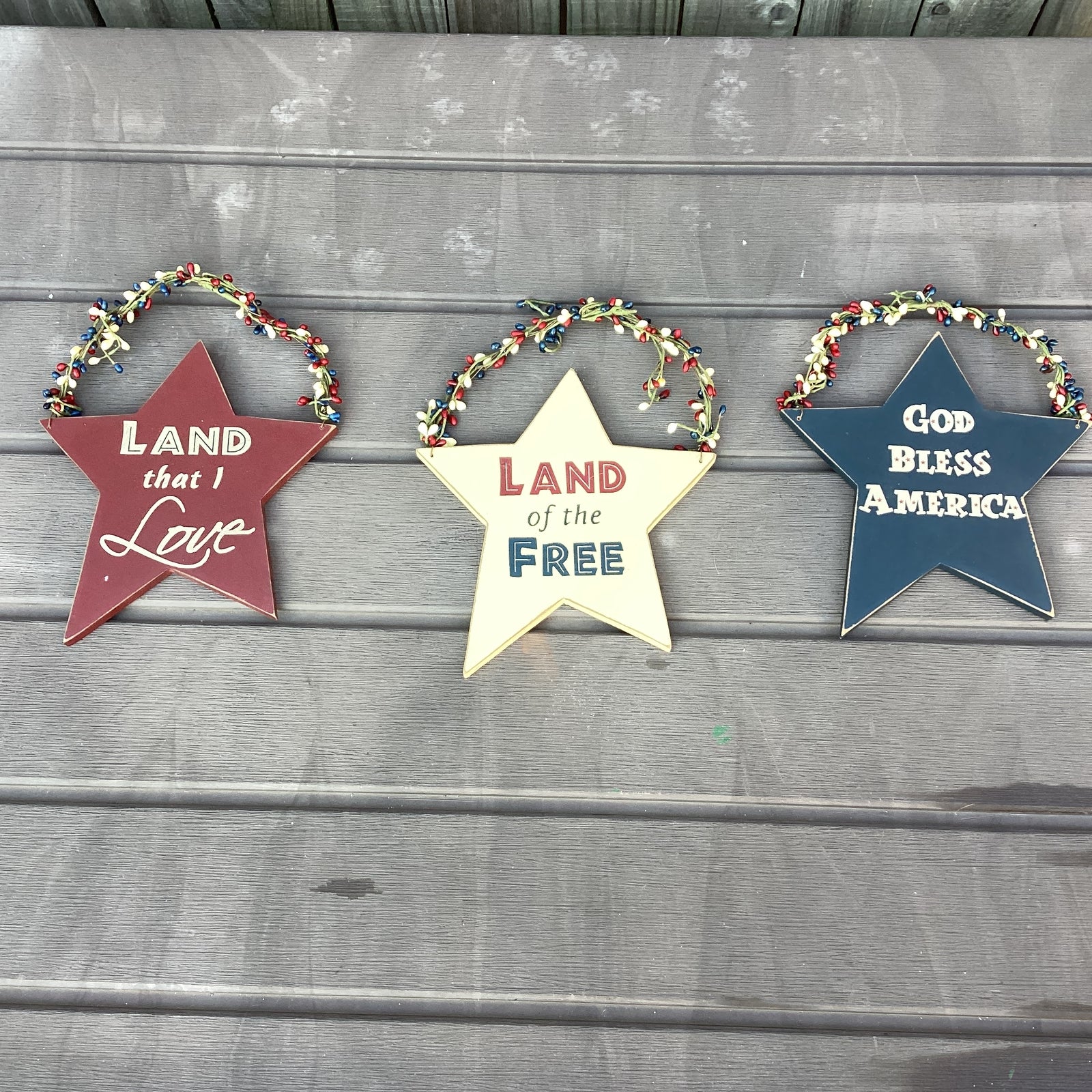 OWI Patriotic July 4th Decor - Large Prim Farmhouse Ornament Stars 3pc Set