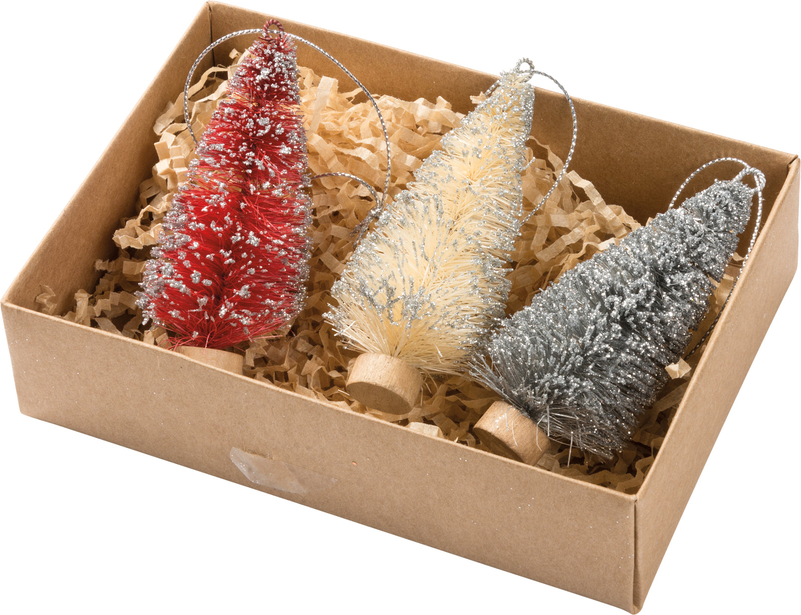 PBK Christmas Decor - Mini Red Green Beige Sisal Trees 3pc Set