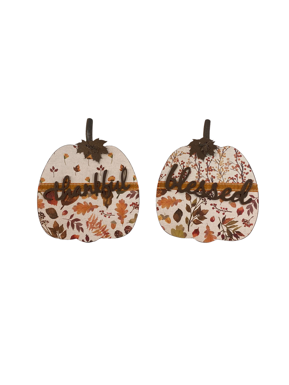 AGD Fall Decor - Thankful Blessed Easel-back Pumpkin Tabletop 2pc Set