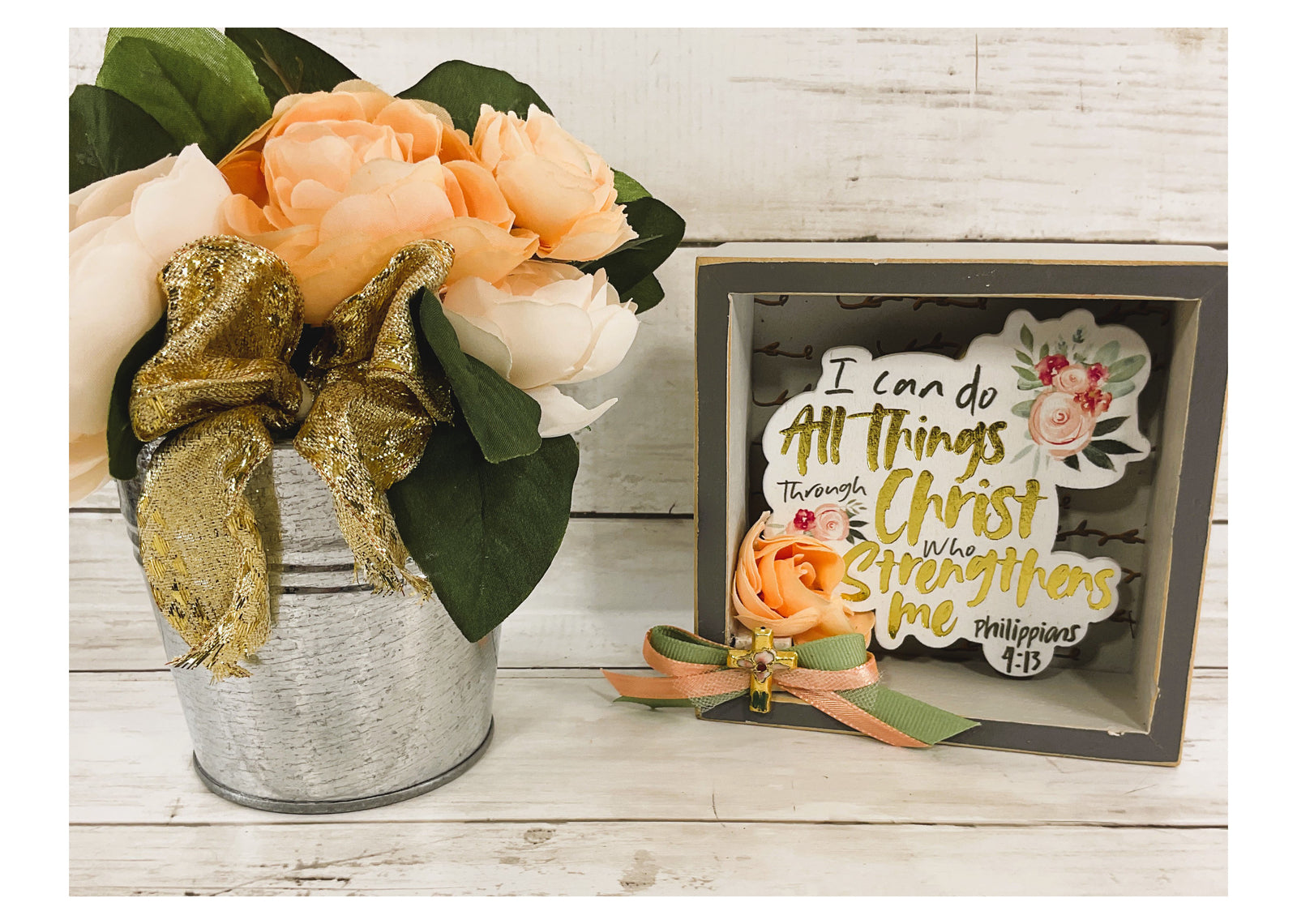AGD Spring Decor - All Things Through Christ Flowers & Sign 2pc Display