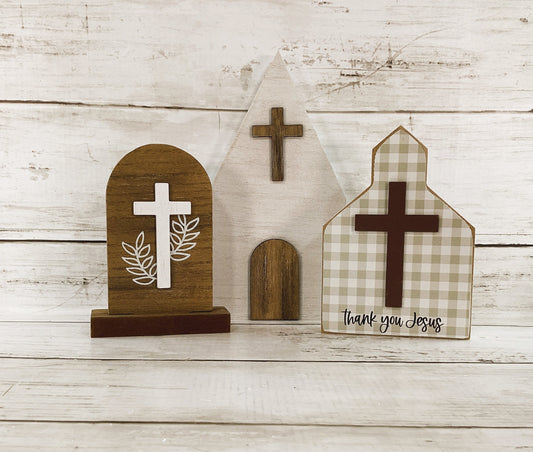 Easter Decor - Resurrection Scene Jesus Lamb Church 3pc Set
